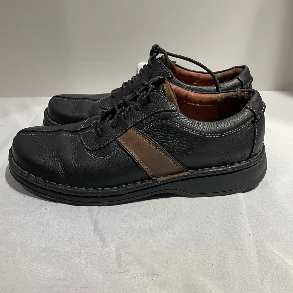 Clarks Mens 30345 Black Leather Lace Up Casual Oxford‎ Shoes Size 11M